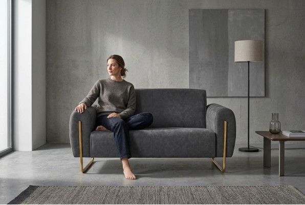 Stoffsofa Grau Einfarbig Arbeitszimmer 2-Sitzer Edelstahl Modern Design