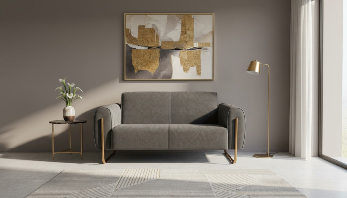 Stoffsofa Grau Einfarbig Arbeitszimmer 2-Sitzer Edelstahl Modern Design
