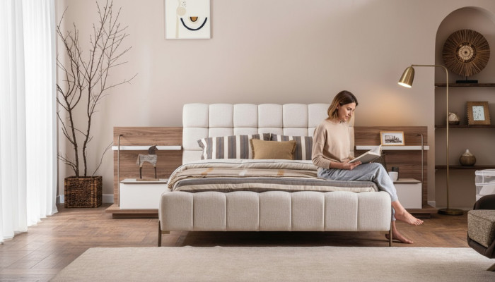 Modernes Weißes Doppelbett Stilvolle Schlafzimmermöbel Polster Möbel