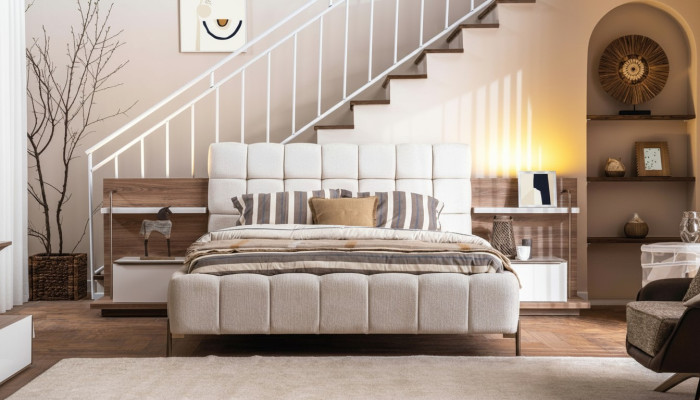 Modernes Weißes Doppelbett Stilvolle Schlafzimmermöbel Polster Möbel