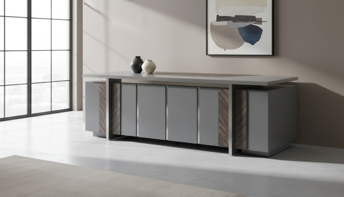 Bürotisch Rechteckig Form Grau Einfarbig Modern Design Stil mit Stauraum