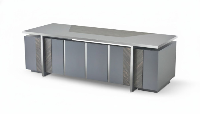 Bürotisch Rechteckig Form Grau Einfarbig Modern Design Stil mit Stauraum