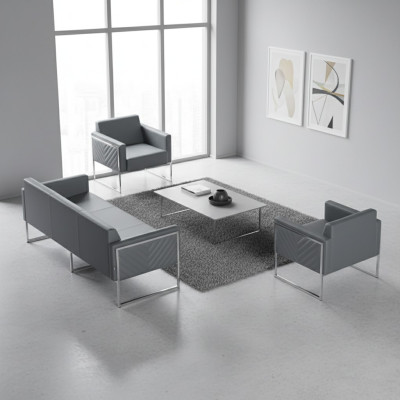 Arbetiszimmer-Set 3tlg 3-Sitzer mit 2x Sessel Grau Einfarbig Modern Stil