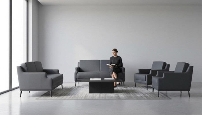 Arbeitszimmer-Set 4tlg 2x S-Sitzer 2x Sessel Dunkelgrau Einfarbig Modern