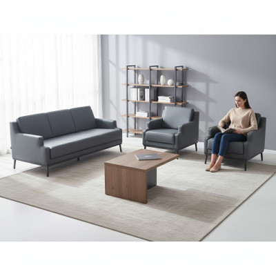 Arbeitszimmer-Set 4tlg 3-Sitzer 2x Sessel Couchtisch Dunkelgrau Braun