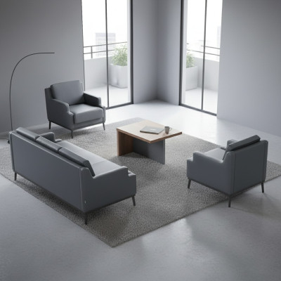 Arbeitszimmer-Set 4tlg 3-Sitzer 2x Sessel Couchtisch Dunkelgrau Braun