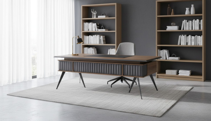 Bürotisch Rechteckig Form Braun Grau Zweifarbig mit Schubladen Modern