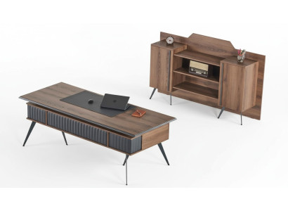 Arbeitszimmer-Set 2tlg Bürotisch Sideboard Stauraum Braun Einfarbig