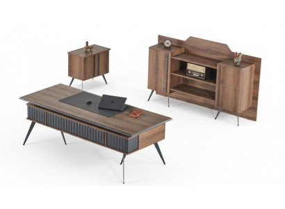Arbeitszimmer-Set 3tlg Bürotisch Sideboard Kommode Braun Grau Zweifarbig