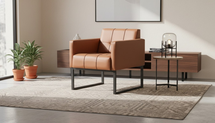 Sessel Braun Einfarbig Arbeitszimmer Modern Design 1-Sitzer Edelstahl