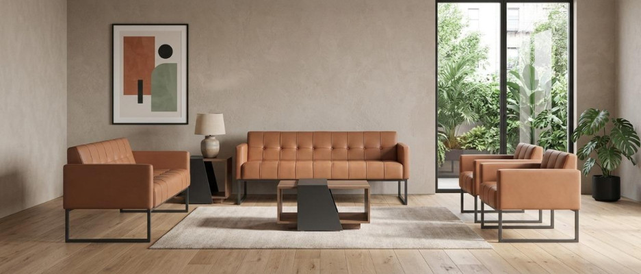 Arbeitszimmer-Set 5tlg 3-Sitzer 2-Sitzer 2x Sessel Couchtisch Braun Stil