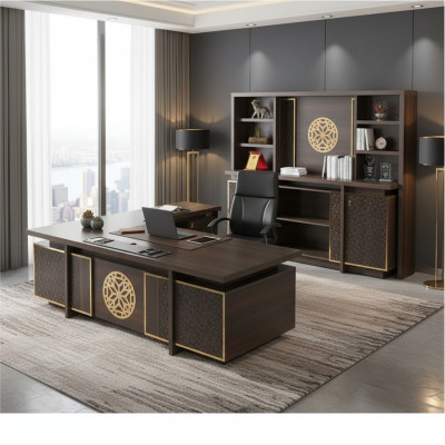 Arbeitszimmer Set 3tlg Bürotisch Sideboard Bücherregal Braun Einfarbig