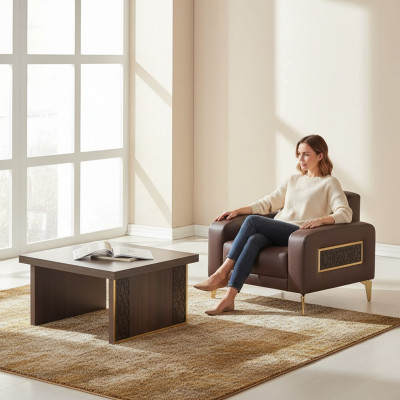 Arbeitszimmer-Set 2tlg Sessel mit Couchtisch Wohnzimmer Braun Einfarbig