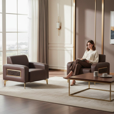 Arbeitszimmer-Set 2tlg Sessel Braun Einfarbig Modern Design Wohnzimmer