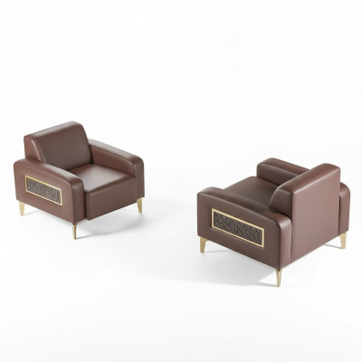 Arbeitszimmer-Set 2tlg Sessel Braun Einfarbig Modern Design Wohnzimmer