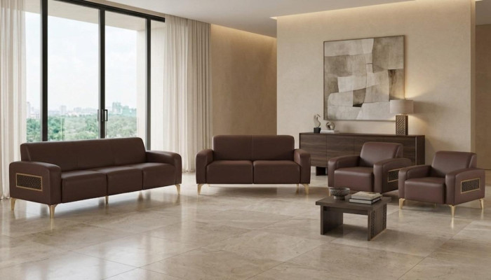 Exklusive Braune Arbeitszimmer Möbel Designer Couchtisch Sessel 2x Sofas