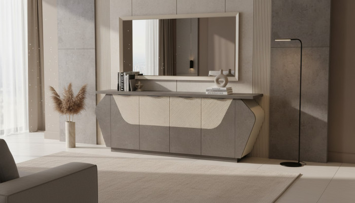 Arbeitszimmer Sideboard Aktenschrank Grau Zweifarbig Stauraum Modern
