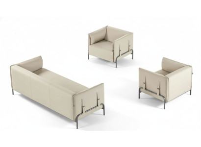 Arbeitszimmer-Set 3tlg Beige 3-Sitzer 2x Sessel mit Kissen Wohnzimmer
