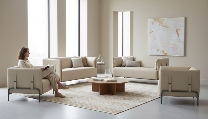 Arbeitszimmer-Set 4tlg Beige 2x 2-Sitzer 2x Sessel Einfarbig Wohnzimmer