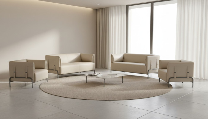 Arbeitszimmer-Set 4tlg Beige 2x 2-Sitzer 2x Sessel Einfarbig Wohnzimmer
