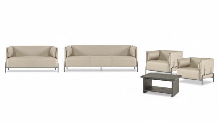 Arbeitszimmer-Set 5tlg Beige 3-Sitzer 2-Sitzer 2x Sessel Grau Couchtisch