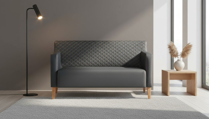 Sofa 2-Sitzer Arbeitszimmer Schwarz Einfarbig Modern Design Wohnzimmer