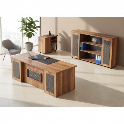 Arbeitszimmer-Set 3tlg Bürotisch Sideboard Kommode Stauraum Braun Schwarz