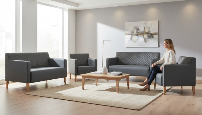 Arbeitszimmer-Set 4tlg 2x S-Sitzer 2x Sessel Schwarz Einfarbig Modern