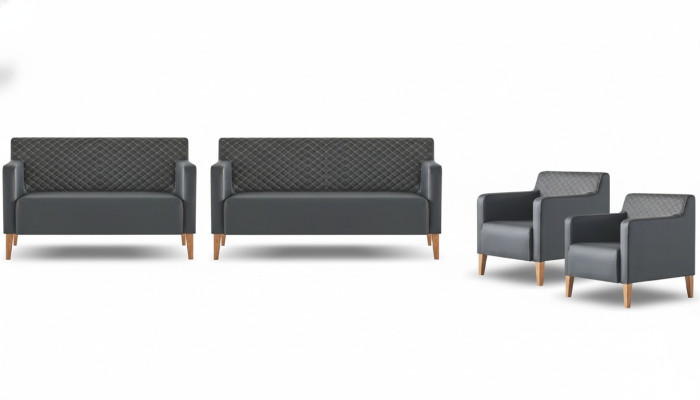 Arbeitszimmer-Set 4tlg 3-Sitzer 2-Sitzer 2x Sessel Schwarz Wohnzimmer