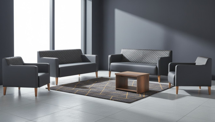 Arbeitszimmer-Set 5tlg Schwarz 3-Sitzer 2-Sitzer 2x Sessel Couchtisch