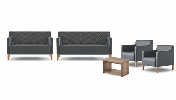 Arbeitszimmer-Set 5tlg Schwarz 3-Sitzer 2-Sitzer 2x Sessel Couchtisch