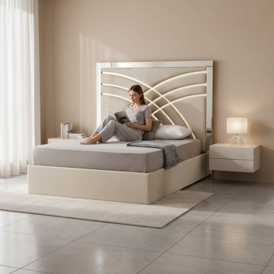 Beiges Doppelbett Designer Schlafzimmer Bettrahmen Luxuriöse Möbel