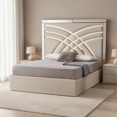Beiges Doppelbett Designer Schlafzimmer Bettrahmen Luxuriöse Möbel