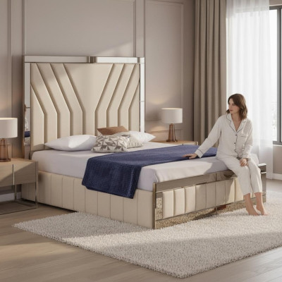 Beiges Schlafzimmer Bett Designer Doppelbett Luxuriöser Bettrahmen Bett