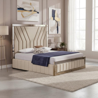 Beiges Schlafzimmer Bett Designer Doppelbett Luxuriöser Bettrahmen Bett