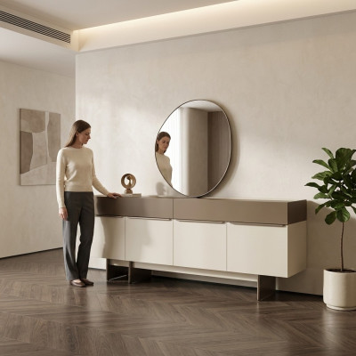 Braun-Beige Küchenanrichte Designer Esszimmer Möbel Luxuiöse Kommode