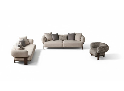 Hellgraue Wohnzimmer Sitzgarnitur Polstercouchen Textilsessel 2x Sofas