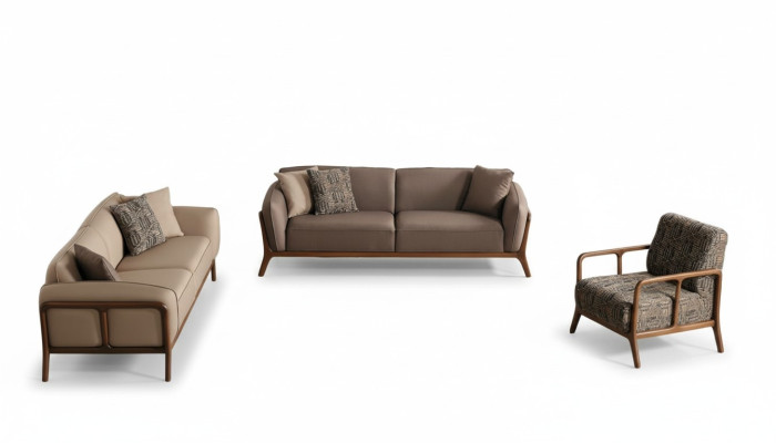 Braun-Beige Wohnzimmer Sofagarnitur Wohnzimmer Designer Möbel 2x Couchen
