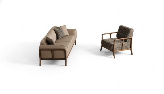 Beige Stillvolle Dreisitzer Couch Wohnzimmer Sitzmöbel Polster Sessel