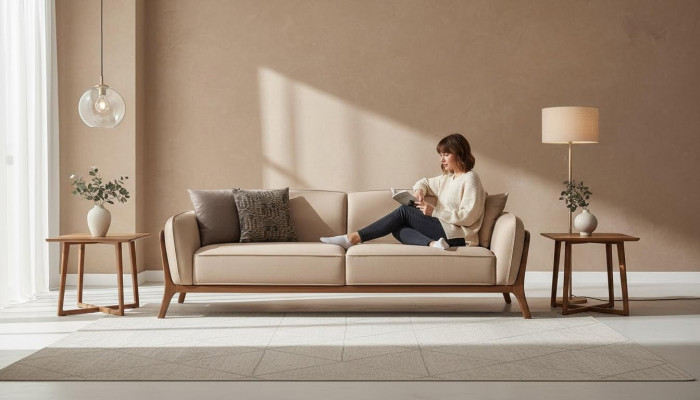 Moderne Beige Textilcouch Designer Möbel Wohnzimmer Edle Polstersofas