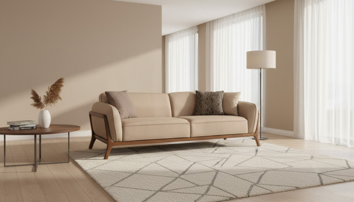 Moderne Beige Textilcouch Designer Möbel Wohnzimmer Edle Polstersofas