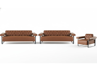 Sofas Modern Edelstahl 3-Sitzer Sofas Sessel Chesterfield Ledersofas