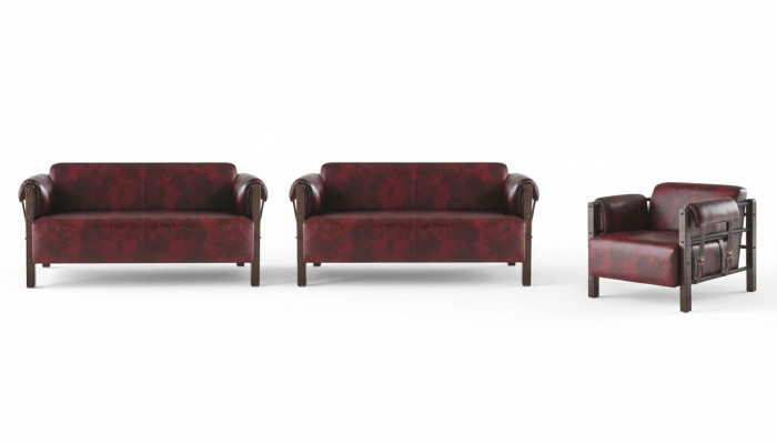 Sofa-Set 2-Sitzer Sessel Ledersofas Komplett Leder Holz Modern Weiche