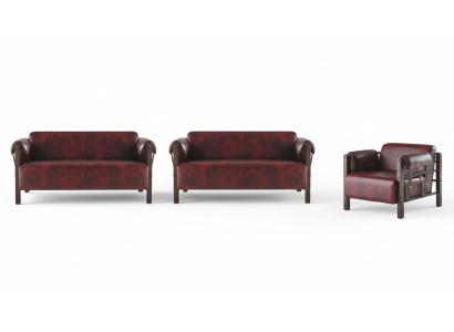 Sofa-Set 2-Sitzer Sessel Ledersofas Komplett Leder Holz Modern Weiche