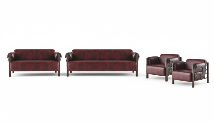 Sofa-Set Couch 3-Sitzer 2-Sitzer Sessel Bordeaux Ledersofas Komplett