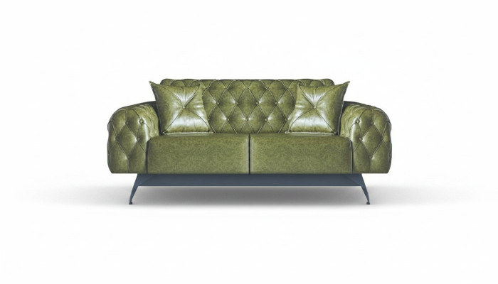 Ledersofa 2-Sitzer Sofa Grün Polster Klassisch Kissen Chesterfield Sofa