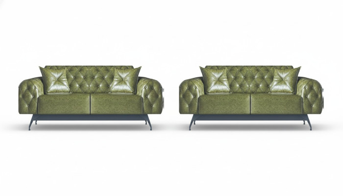 Sofa-Set 2-Sitzer Ledesofas Grün Chesterfield Klassisch Kissen Polster