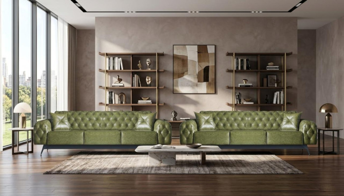 Sofagarnituren Chesterfield Sofa-Set 3-Sitzer Sofas Grün Klasssich Kissen
