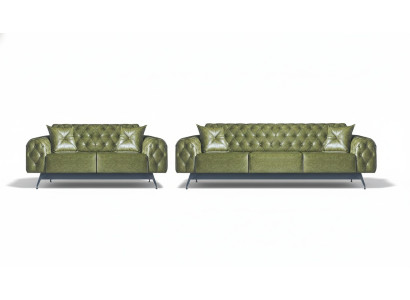 Ledersofas 3-Sitzer 2-Sitzer Chesterfield Grün Einfarbig Klassisch Sofas