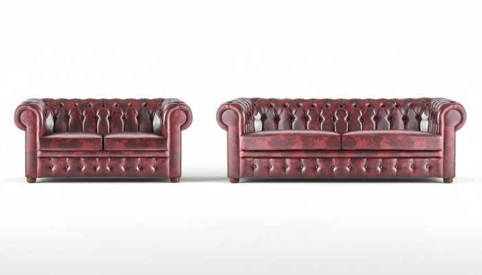 Sitzmöbel Sofa-Set 3-Sitzer 2-Sitzer Bordeaux Couch Chesterfield Knöpfen